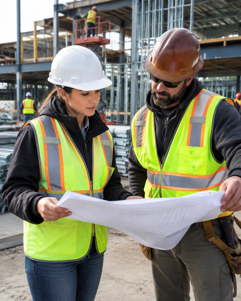 Project professional reviewing construction plans