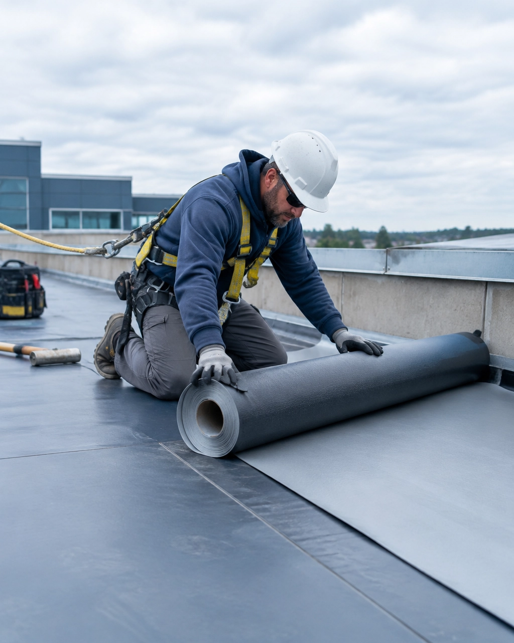 Roofing professional installing a residential roofing system
